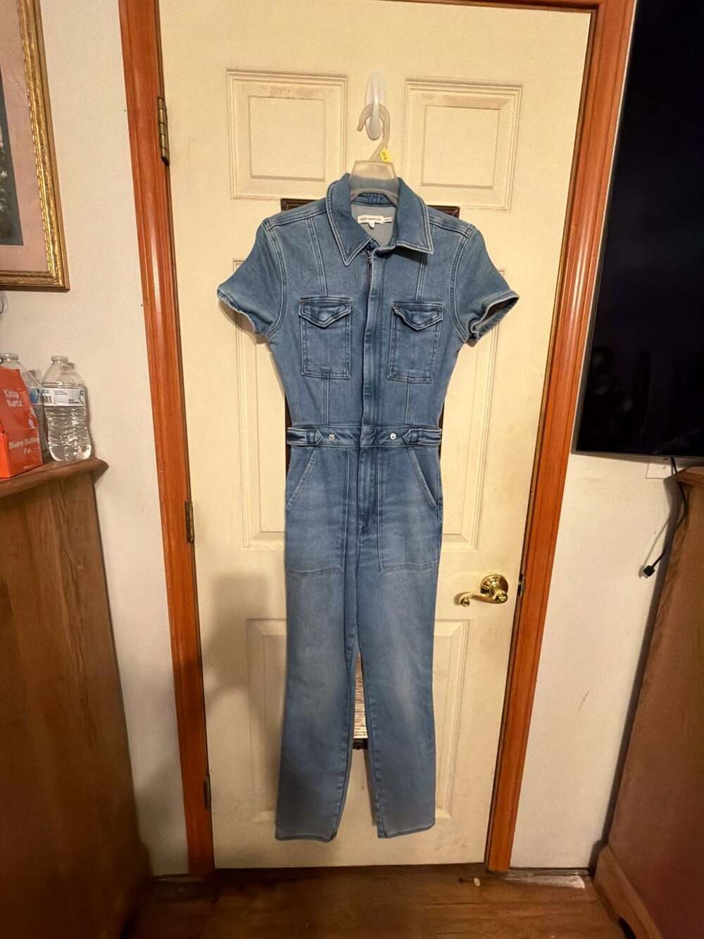 Good American Short Sleeve Denim Jumpsuit Size 1